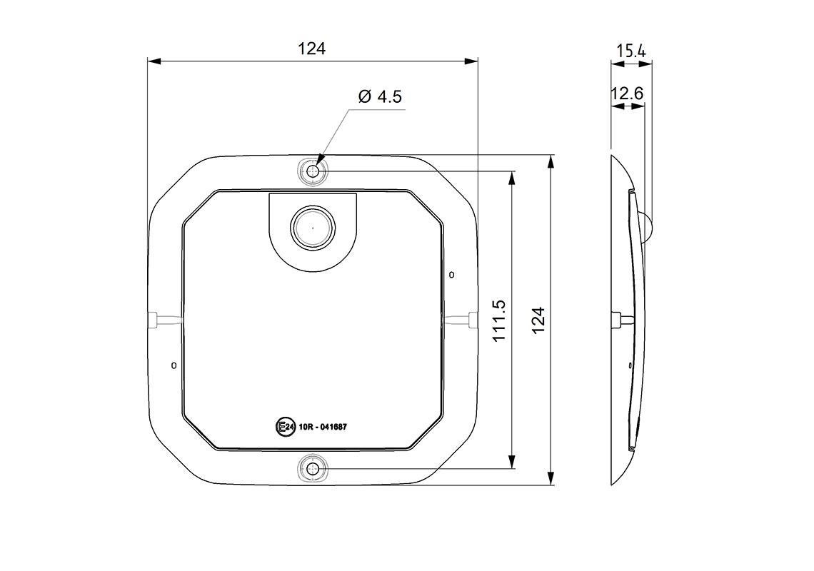 4 LED ceiling light 124x124mm with movement detection PIR